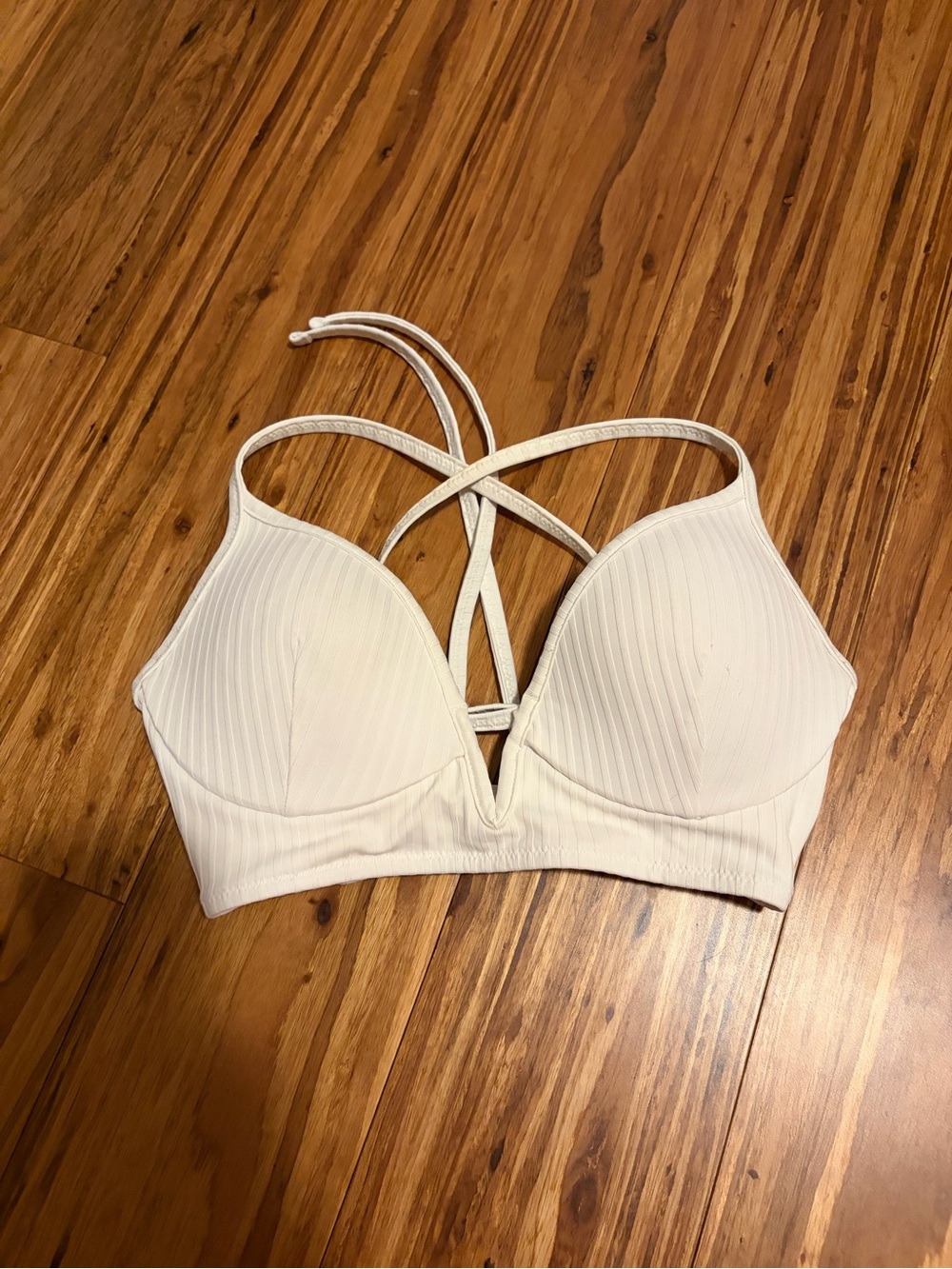 Shade & Shore White Ribbed Crisscross Bikini Top